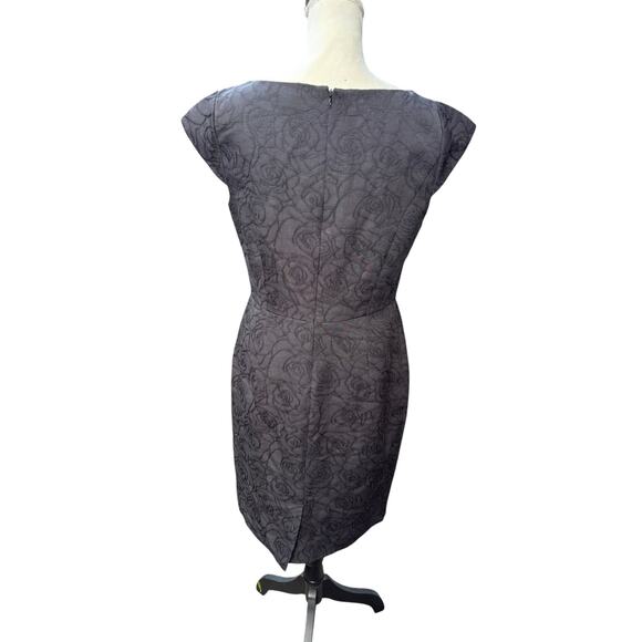 Brooks Brothers 346 Black Brocade Rose Patterned Cap Sleeve Shift Dress - 10 - Picture 6 of 10